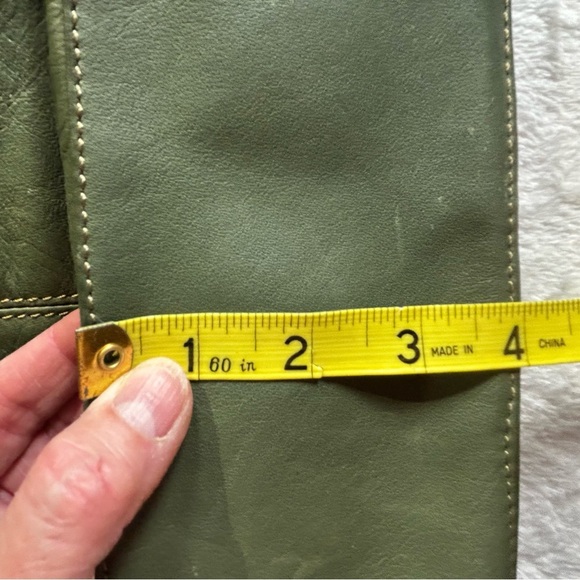 Tignanello Olive Green Leather Satchel Striped Colorful Lining 3 Zipper Pockets - Picture 11 of 11